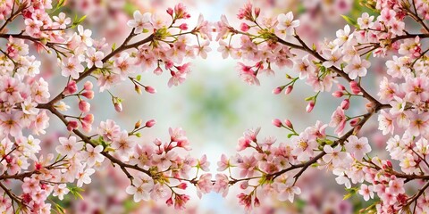 Obraz premium Spring bouquet of cherry tree branches with cherry blossoms arranged symmetrically