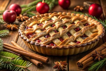 Christmas pie with lattice crust apples and cherries on christmas eve