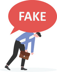 Man smashed to the ground by fake news and rumor speech bubble, scary rumors, scary rumors

