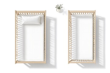 Wood cot with white crib sheet mockup