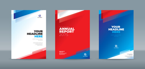 Modern abstract random transparent triangle on white red blue background. A4 size book cover template for annual report, magazine, booklet, proposal, portfolio, brochure, poster