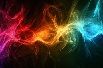 Obraz premium A dramatic burst of rainbow colored smoke expands against a black background, creating a striking contrast. A swirling, cloud like formation reflects the dynamic movement