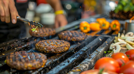 World Vegan Day, Chef grilling vegan burger patties made food