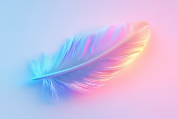 Naklejka premium Dreamy Pastel Feather in Watercolor Gradient on White Background