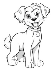  Coloring page for kids, happy puppy dog, cartoon style, with thick, clear, and crisp lines on a white background