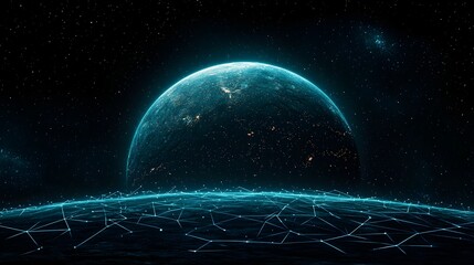 Obraz premium Glowing Blue Mesh in Futuristic Space Background