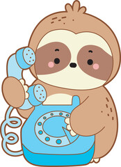 Cute sloth vector icon. Funny baby sloth animal series stock illustration. Slow life of fluffy sloth designs.