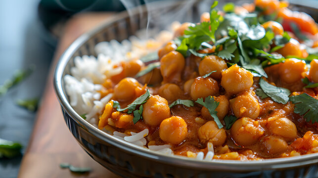 Vegan Day, Steaming bowl of vegan chickpea curry