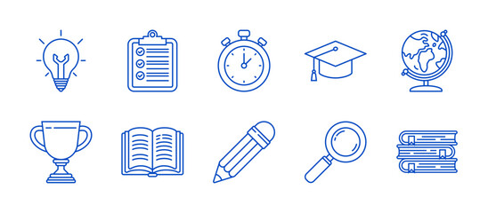Collection set of education vector icons with outline styles for web and mobile apps.