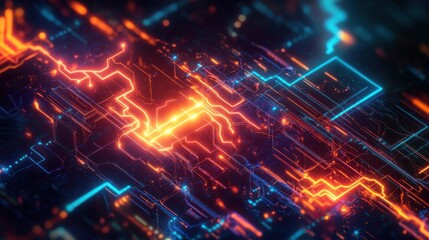 Fototapeta premium The background is dark with neon accents, showcasing the power and excitement of electricity