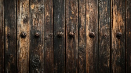 Fototapeta premium Dark Wooden Plank Wall Texture with Rustic Metal Rivets for Background or Design Simple Neutral Background with Free Space for Design