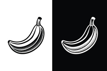 Banana Silhouette Icon. Sleek Logo Design for Black and White Backgrounds
