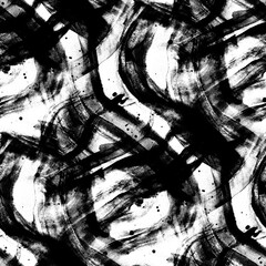 Naklejka premium Seamless pattern of watercolor abstract texture in black and white colors. Vibrant and artistic design is perfect for adds a dynamic and grunge effect to backgrounds, prints, and creative projects. 