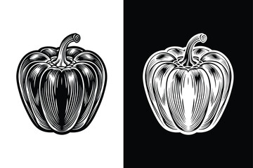Bell Pepper Icon Design. Minimalist Capsicum Vector for Black and White Backgrounds