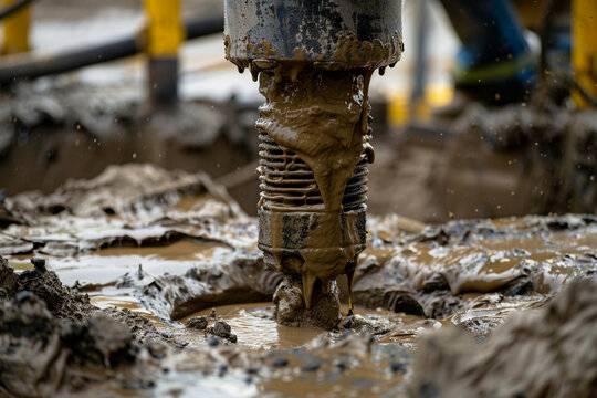 Close-up of drilling mud being prepared a critical component in stabilizing boreholes and ensuring safe drilling operations