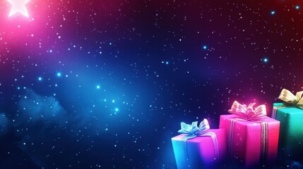 Sweet, colorful gifts under a glowing star, ideal for Epiphany messages with plenty of room for text