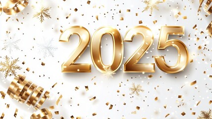 Happy 2025 on New Year background with fireworks,Celebration New Year's Eve,Golden fireworks on dark night sky,Design for posters, banners greeting cards,Template for media post,copy space.