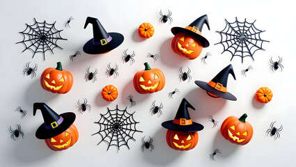 3D Halloween Asset Collection: Intricate Jack-o-Lanterns, Witches' Hats & Spider Webs