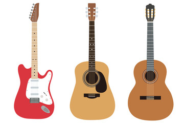エレキギターとアコースティックギターとクラッシックギター
