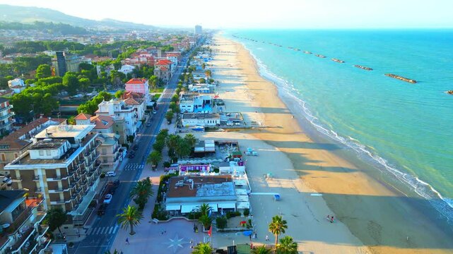 Aerial push-in shot of the city. Promenade is dedicated to Antonio Gramsci, an Italian Marxist philosopher, linguist, journalist, writer, and politician