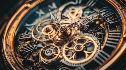 Fototapeta premium An antique clock with visible gears, the intricate mechanisms reflecting both craftsmanship and the flow of time.