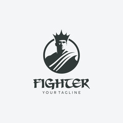 Fighter Logo Design Featuring Strong Warrior Silhouette inside a circle on a white background
