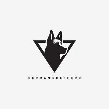 german shepherd dog logo inside triangle vector illustration design