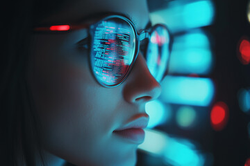 Software, coding hologram and woman in data analytics, information technology and gdpr overlay.