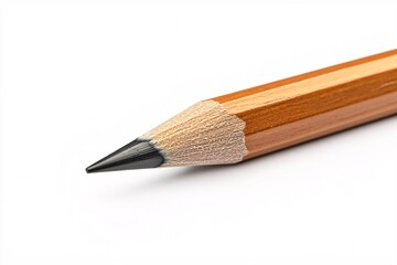 Obraz premium A finely pointed wooden pencil stands out against a clean white backdrop, perfect for creative and academic purposes.