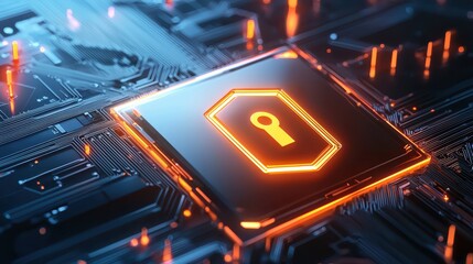 An abstract digital firewall, blocking unauthorized access in a glowing tech background.