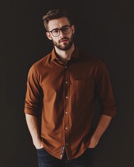 Obraz premium Modern male portrait confident casual style studio photo AI