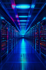 Fototapeta premium A high-quality image depicting a modern data center with extensive network infrastructure.