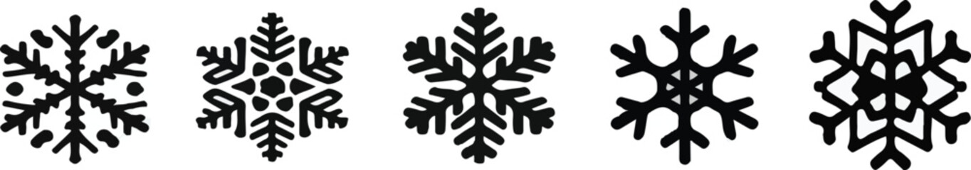 Fototapeta premium Print Set of snowflake icon, black snowflakes, ice crystal winter symbol, Christmas icon logo snow, Santa Claus, Xmas cartoon character