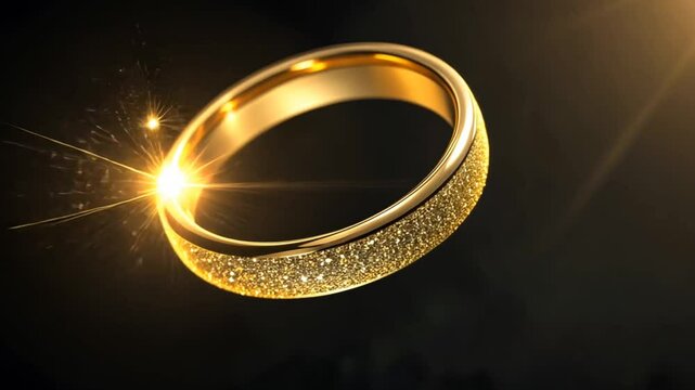 Glowing gold ring with a sparkling shine and elegant design. Seamless looping 4k time-lapse video background