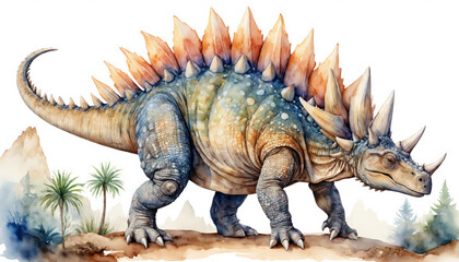 Fototapeta premium Watercolor painting of a dinosaur from the Cretaceous era. 