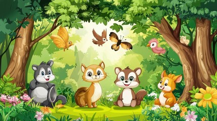 Naklejka premium Forest Concert: A Celebration of Animal and Nature Harmony