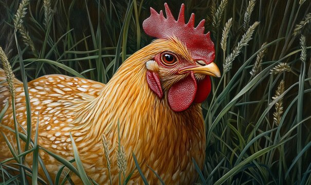 Profile portrait Amrock chicken in grass