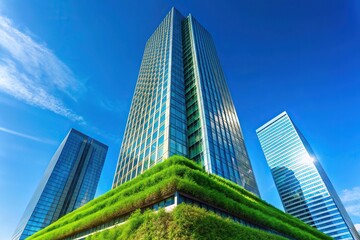Obraz premium Skyscraper with green roof against sky background