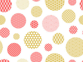 金と赤の和柄の円のパターン背景