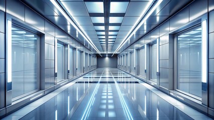 Fototapeta premium Sleek futuristic corridor with reflective surface
