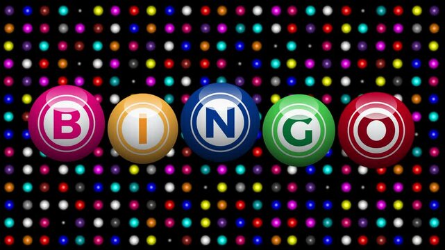 Bingo lottery, lucky balls of lotto. Animated illustration with text
