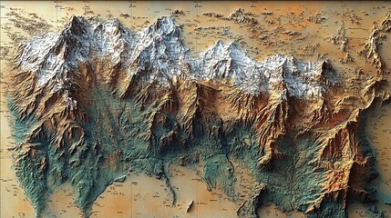 A physical map of India, Nepal, the Himalayas, and Tibet features high-resolution details and a flat view of these regions. © Lina