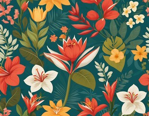 Seamless background of various flower, seamless pattern with flat style for mockup, fabric, fashion, wallpaper, textile