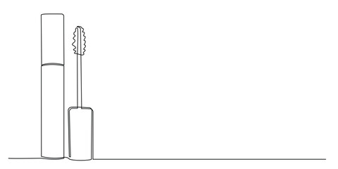 one continuous line drawing of mascara female beauty tool.one line drawing of mascara with roll.minimalist line of mascara for eyelashes.single line vector illustration.isolated white background