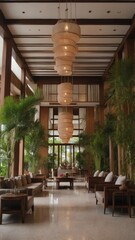 Fototapeta premium Luxurious Hotel Lobby Interior with High Ceiling and Natural Light