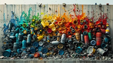 Fototapeta premium Colorful Spray Paint Cans on a Concrete Wall