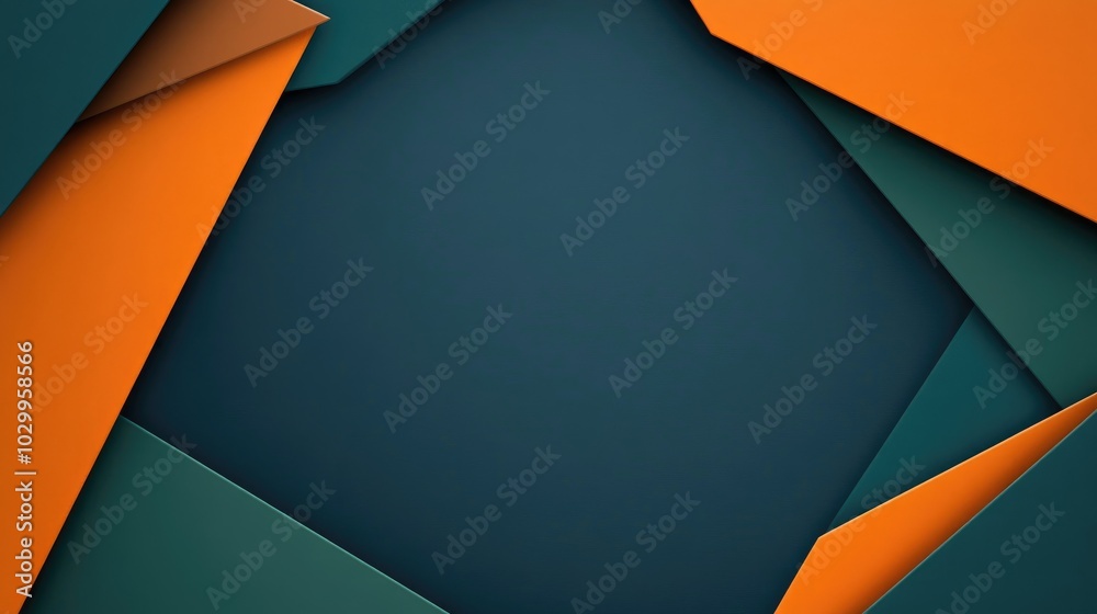 Fototapete geometric banner template featuring angular orange and green shapes on a deep blue background, perfe