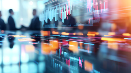 Corporate tech environment with abstract digital holograms