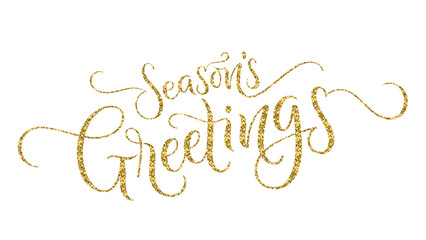 SEASON'S GREETINGS gold glitter vector brush calligraphy banner on white background © HowLettery Studio