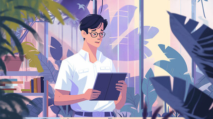  Businessman utilizing AI technology for data analysis in diverse environments such as a coffee shop, park, and library, showcasing the versatility and adaptability of AI in real-time data analytics, 